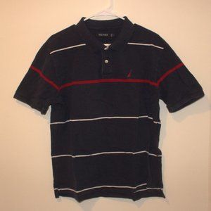 Short Sleeve Collard Shirt | Navy with Stripes